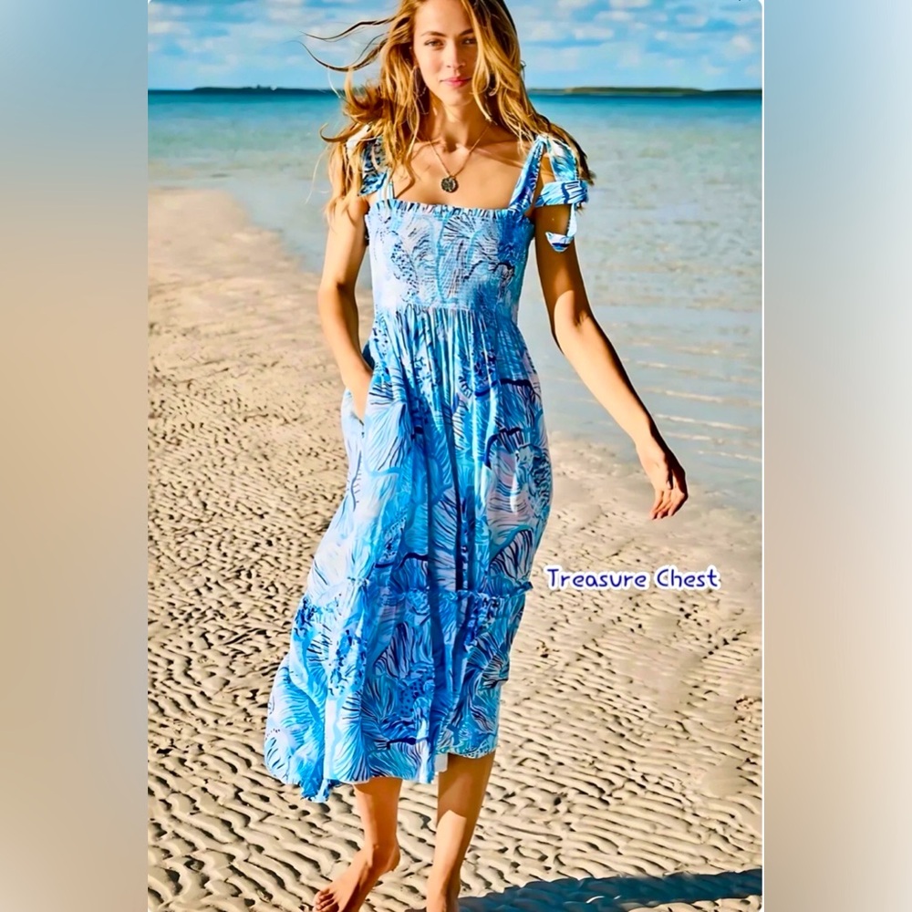 Lilly Pulitzer NWT Rivera Midi Dress Bermuda Blue Fishful Thinking Size XL - Picture 5 of 8